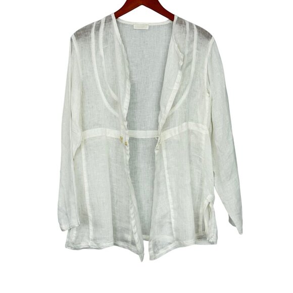 CP Shades White Linen Shirt Jacket Long Sleeve 2-Button Lagenlook Relaxed Size S - Picture 6 of 12